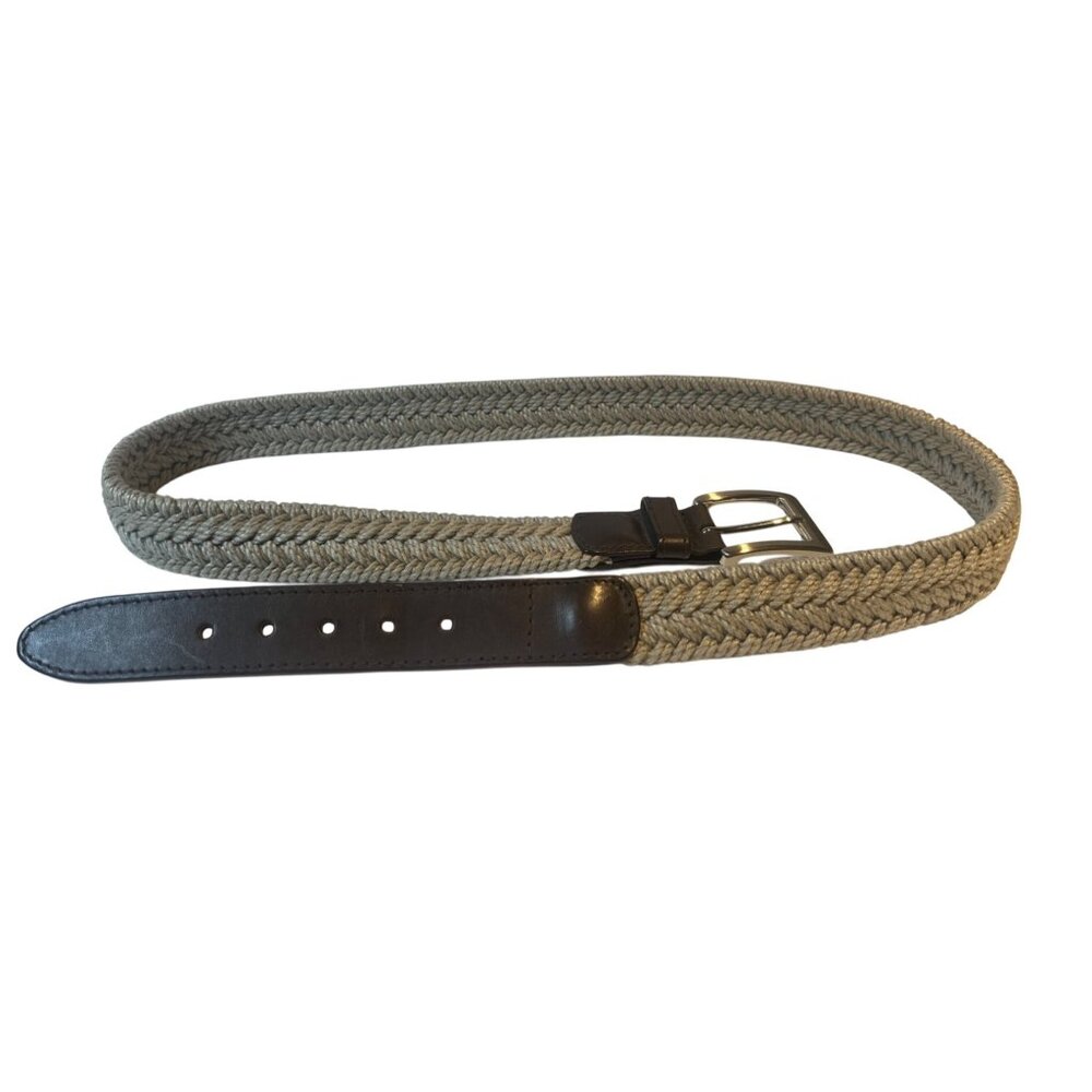 Ermenegildo Zegna Woven Lt.Gray Braided Belt Brown Leather & Silver Buckle 120